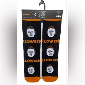 Halloween II Crew Socks 1 Pair Men’s 6-13 Black Orange Michael Myers White Mask